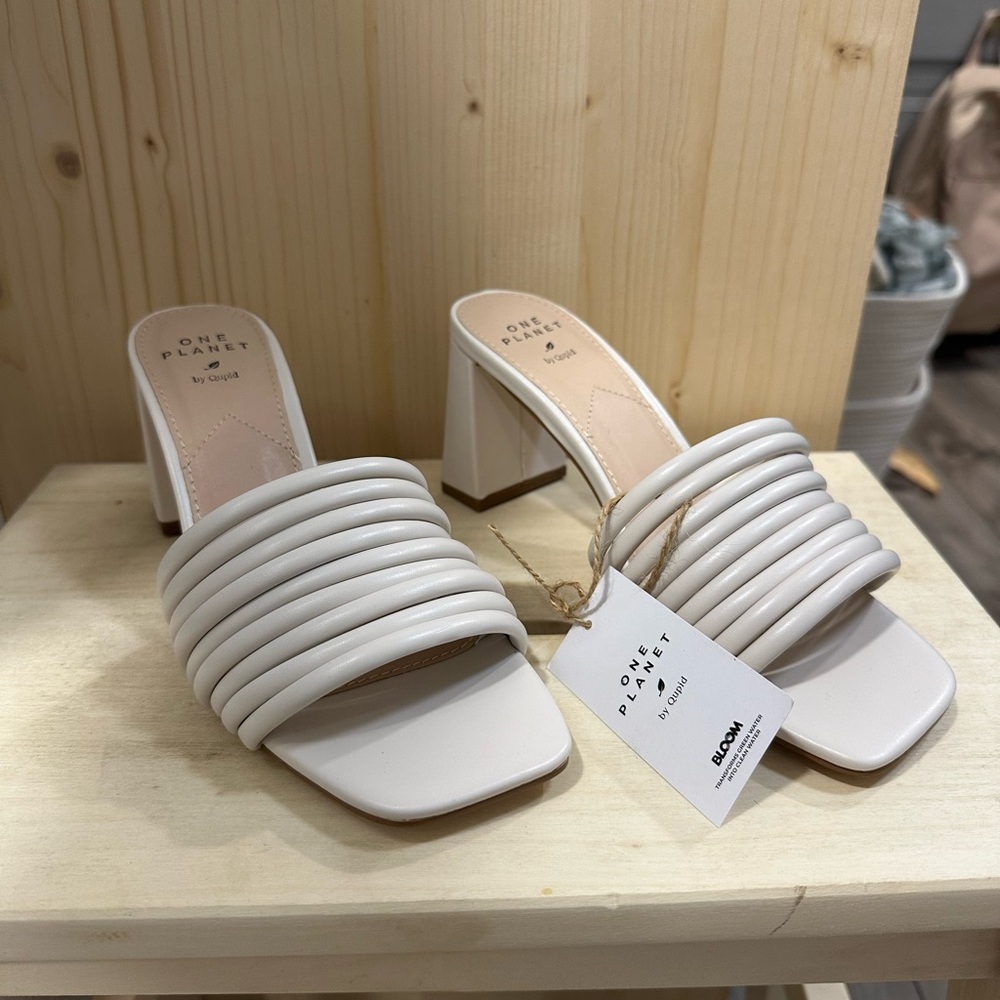 Qupid Cream Heeled Mules